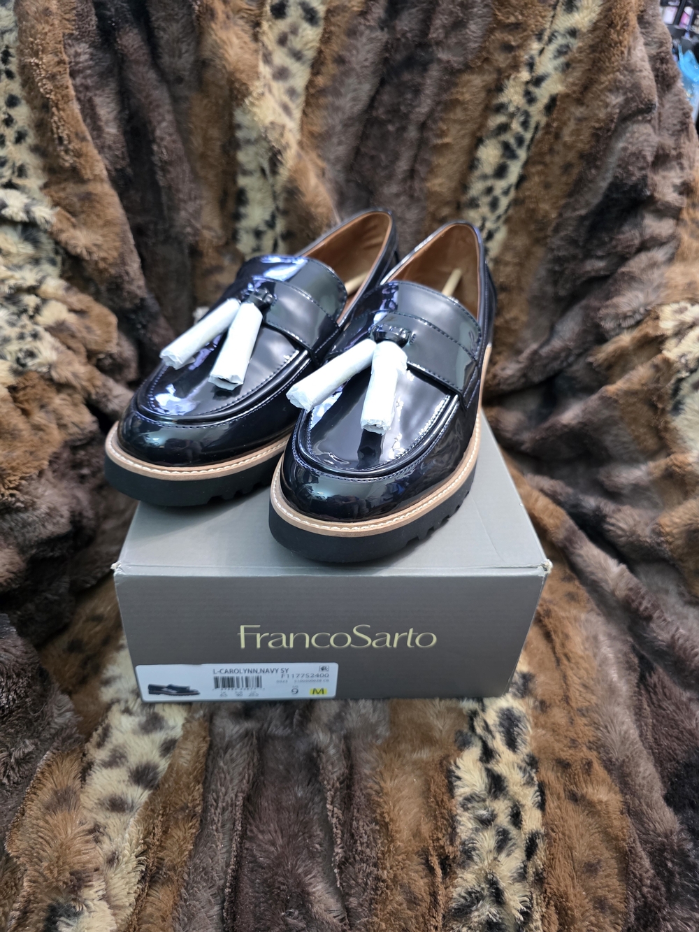 Franco Sarto Women’s Blue Patent Tassel Loafers